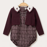 Plaid jumpsuit + cardigan - beige