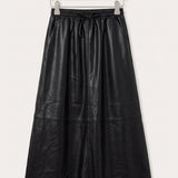 Pleated leather skirt - black long