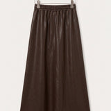 Gathered leather skirt - brown long