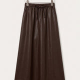 Gathered leather skirt - brown long