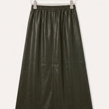Ruched leather skirt - olive long