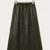 Ruched leather skirt - olive long