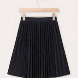 Pleated denim skirt - black