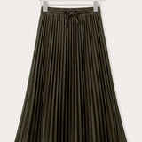 Pleated Denim Skirt - Dark Green