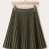 Pleated Denim Skirt - Dark Green