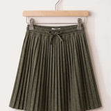 Pleated Denim Skirt - Dark Green