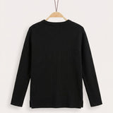 Ribbed Knit Basic Top - Black