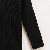 Ribbed Knit Basic Top - Black