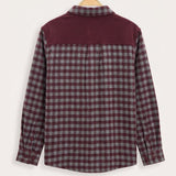 Mandarin collar plaid shirt - beige