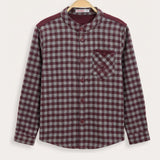 Mandarin collar plaid shirt - beige