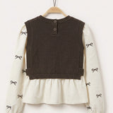 Bow ties shirt with a vest - brown