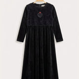 Velvet robe with furry knit - black cut