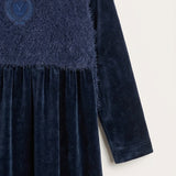Velvet robe with hairy knit trim - navy cut