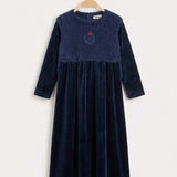 Velvet robe with hairy knit trim - navy cut