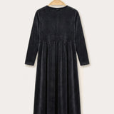 Velvet robe combined with fluffy knit - black