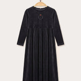 Velvet robe combined with fluffy knit - black