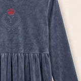 Velvet robe with fuzzy knit detailing - Navy