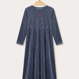 Velvet robe with fuzzy knit detailing - Navy