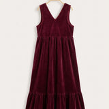 Pinafore dress with embroidered straps - bordo cut
