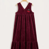 Pinafore dress with embroidered straps - bordo cut