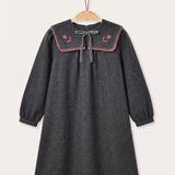 Knitted Collar Dress - GRAY