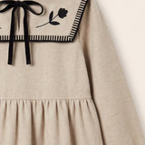 Knitted collar dress - beige