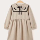 Knitted collar dress - beige