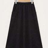 Midi skirt with stitching - Black