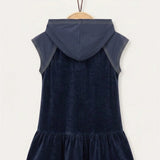 Velvet Pinafore with Stitching - Navy
