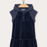 Velvet Pinafore with Stitching - Navy