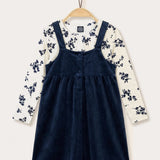 Velvet pinafore & shirt - navy