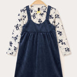 Velvet pinafore & shirt - navy