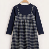 Plaid Pinafore & Top - Navy