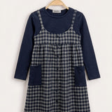 Plaid Pinafore & Top - Navy