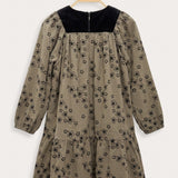 Floral velvet print dress - beige
