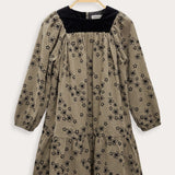 Floral velvet print dress - beige