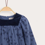 Velvet Floral Print Dress - Blue