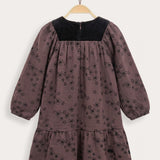 Velvet floral print dress - Brown