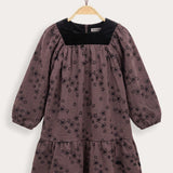 Velvet floral print dress - Brown