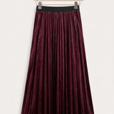 Velvet pleated skirt - bordo long