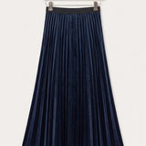 Velvet Pleated Skirt - navy long