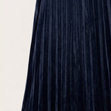 Velvet Pleated Skirt - navy long