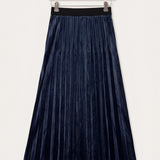 Velvet Pleated Skirt - navy long