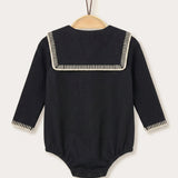 Knitted Collar Baby Romper - Black