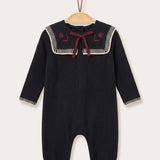 Knitted Collar Baby Romper - Black