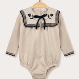 Baby overalls with knitted collar - Beige