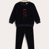 Velvet Baby Set with Stitching - Black