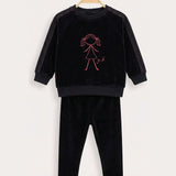 Velvet Stitched Baby Set - Black