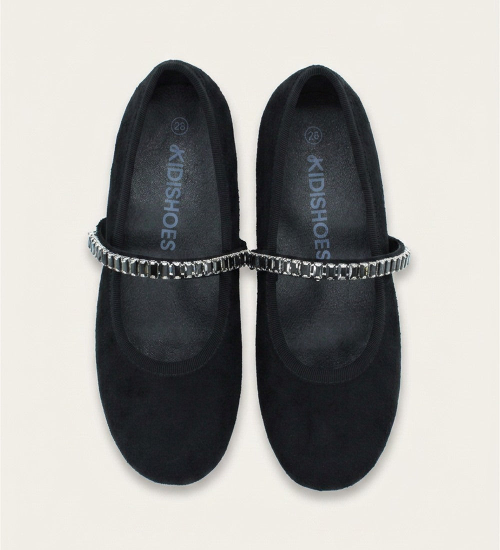 נעלי בובה זמש עם זירקונים - שחור | בנות | KIDISHOES | תמונה 1