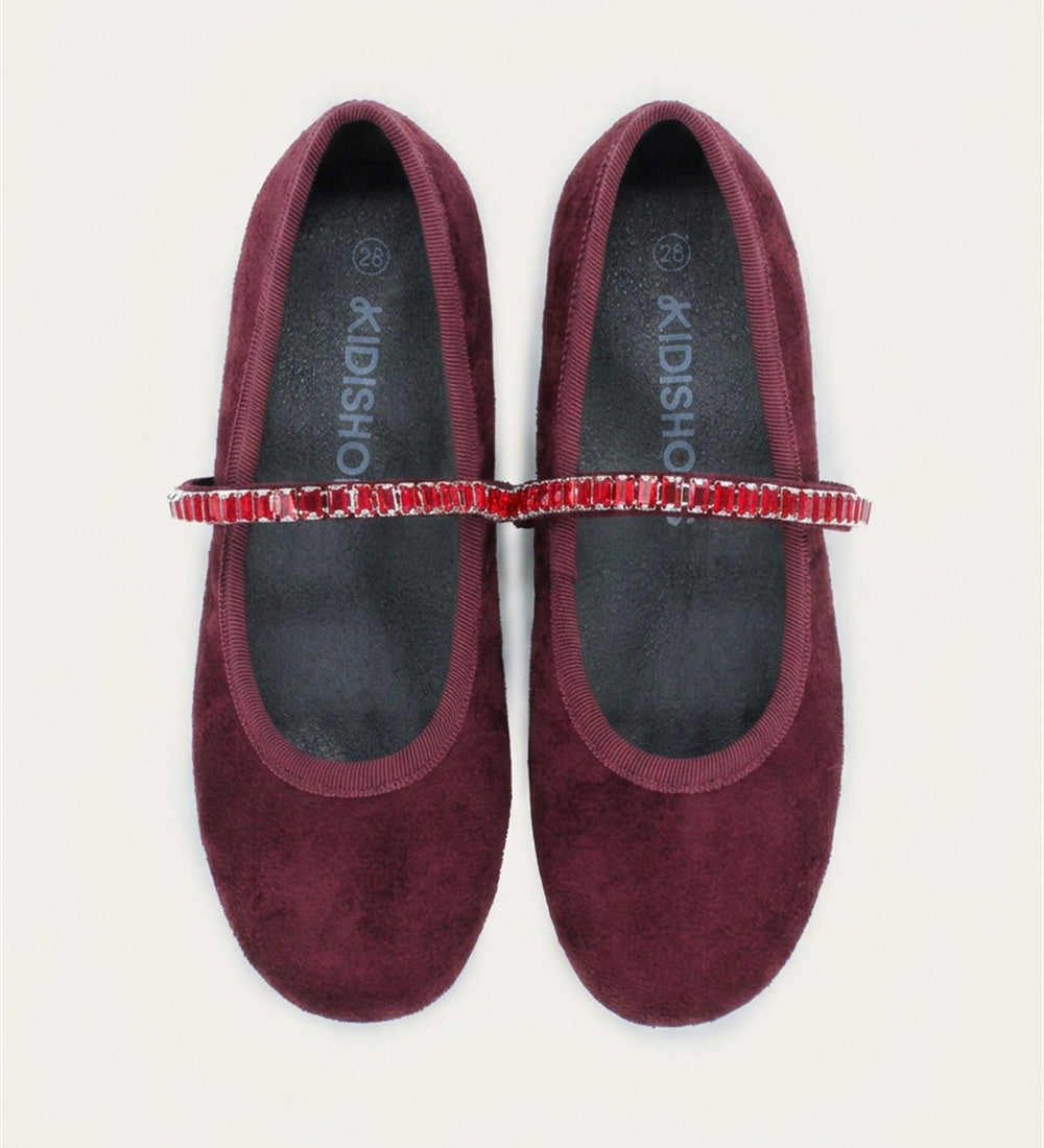 נעלי בובה זמש עם זירקונים - בורדו | בנות | KIDISHOES | תמונה 1